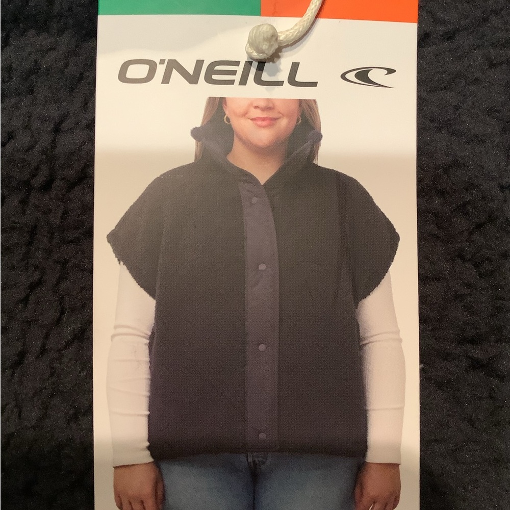 NEW O'Neill Fleece Fuzzy Snap-up Vest , Charcoal Black Size XL-XXL